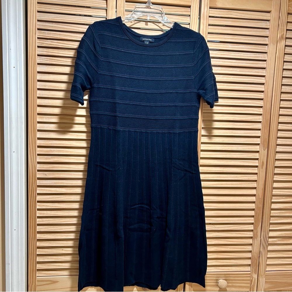 Lands' End Blue Ribbed A-Line Midi Dress